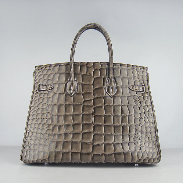 High Quality Fake Hermes Birkin 35CM Crocodile Veins Leather Bag Khaki 6089